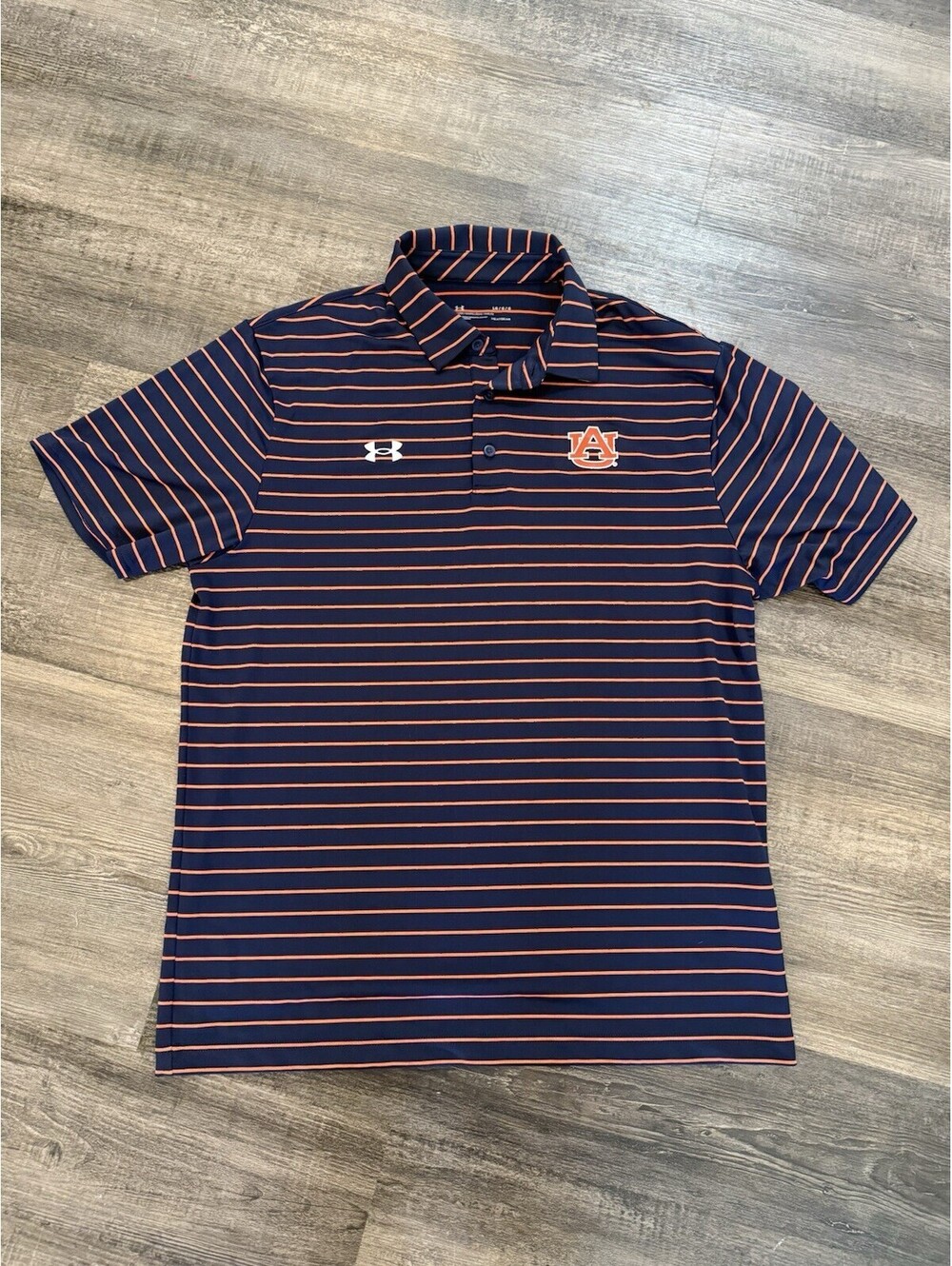 Under Armour Men’s Auburn Tigers Golf Polo Size L Navy Orange Striped Dry Fit